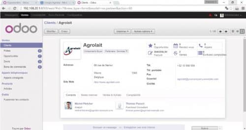 Fiche particulière d'un client sur le CRM Odoo