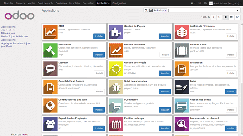 Page d'accueil d'Odoo 9