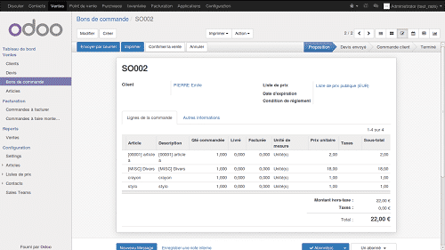 Volet gestion des ventes sur Odoo 9