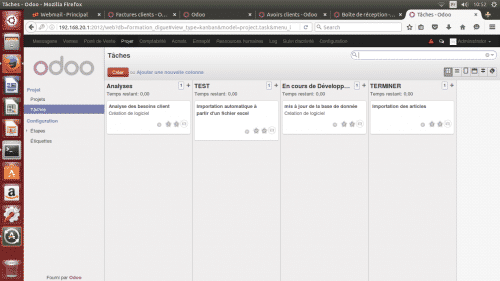 Écran de gestion de tâches à l'intérieur d'un projet sur Odoo (logiciels de gestion de projet)